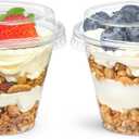 50 Pack 6 oz Plastic Dessert Cups with Lids, Small Plastic Yogurt Parfait Cups, Mini Round Party Serving Cup for Pudding, Fruit, Cake, Appetizer, Dessert Shot Glasses