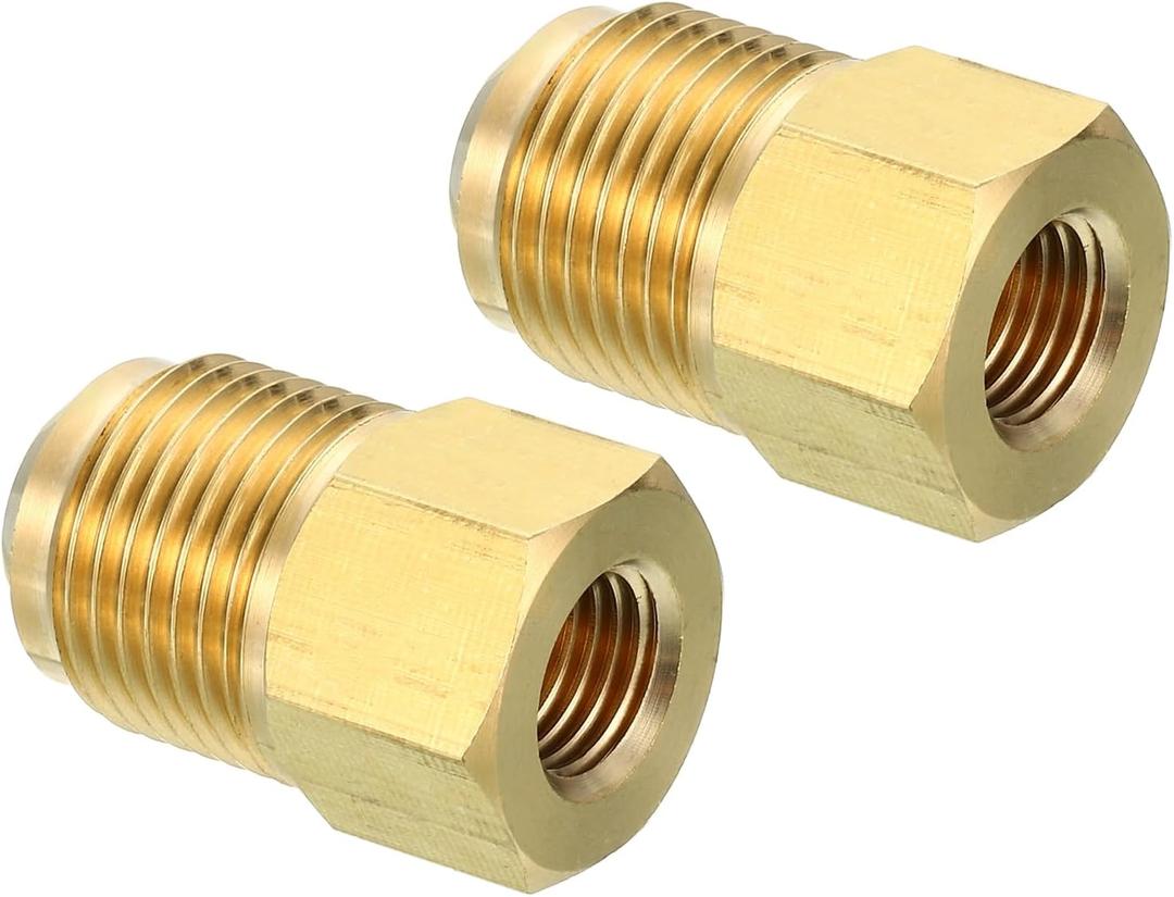 PATIKIL 1/4 Inch Female Flare x 1/2 Inch Male Flare Connector, 2Pcs SAE 45 Degree Brass Adapter Pipe Fitting for Air Gas Line Refrigeration HVAC