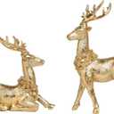2pcs Gold Reindeer Decor, Christmas Deer Figurines Tabletop Home Decorations Indoor