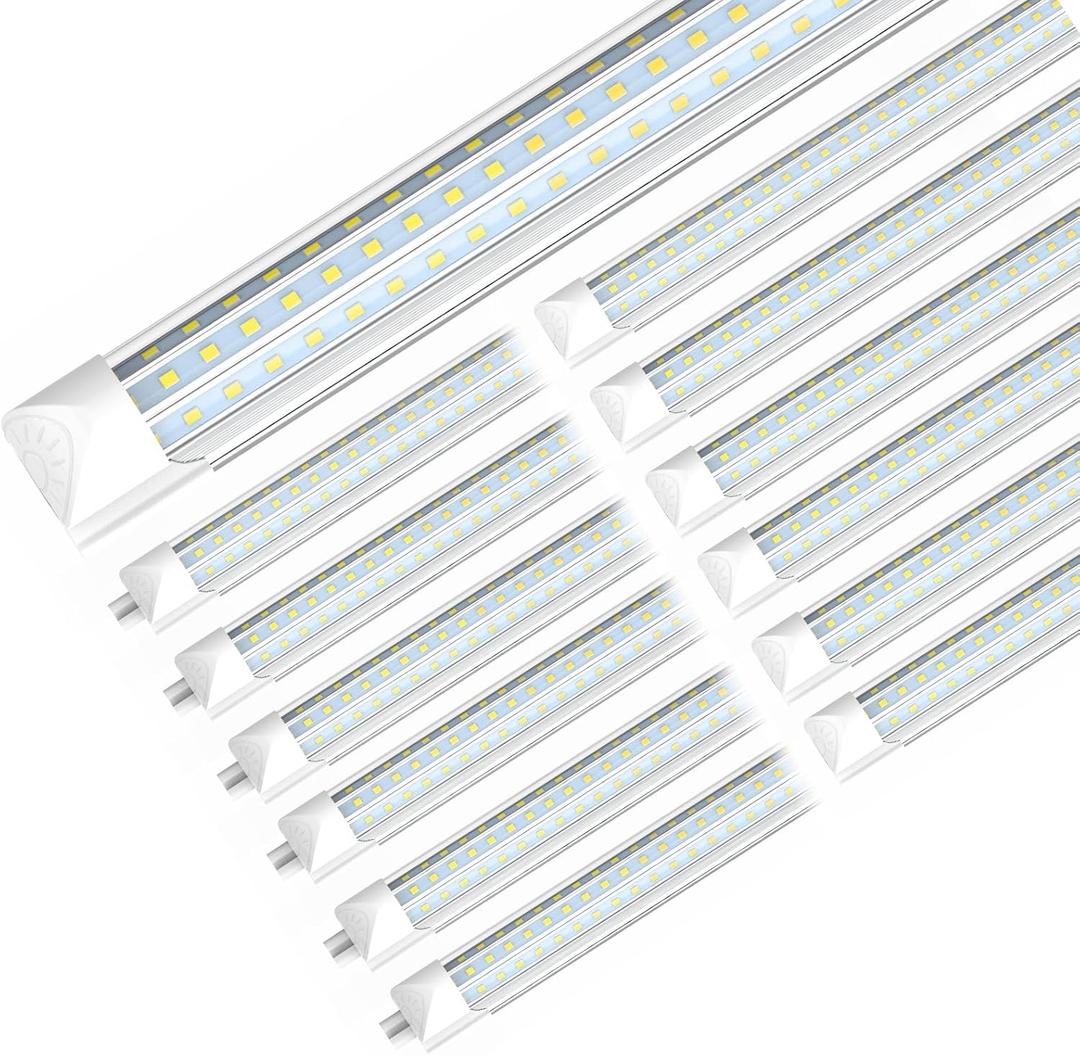 SHOPLED LED Shop Light 8FT, 90W 11700LM 6000K Cool White, Linkable T8 LED Tube Light Fixtures, D-Shape, 8 Foot LED Shop Lights for Garage, 12 Pack