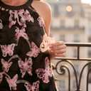 Women's Halter Butterfly Embroidered Tulle Mini Dress A-Line Swing Floral Fairycore Party Wedding Guest Dress, Small