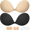 Sticky Bra Push Up - Strapless Adhesive Bras,Invisible Backless Bra,Lift Support for Women (2 Pair) (Black+nude) E