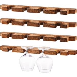 Ripeng 4 Pcs Wall Mounted Wood Stemware Rack Champagne Holder Rustic Wine Glass Hanging Shelf Wood Floating Glassware Wall Holder for Party Kitchen Bar Organizer 17 x 3 x 0. 8 Inch (Dark Brown)