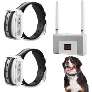 Electric Wireless Dog Fence System, Pet Containment System for 2 Dogs and Pets with Waterproof and Rechargeable Collar Receiver for 2 Dog Container Boundary System (White)