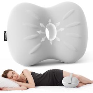 Leg Pillow for Side Sleeping - Between Knee Pillow for Side Sleepers - Ergonomic Memory Foam Knee Pillow for Knee Pain, Hip Alignment, Cooling Cover & Removable (Grey)
