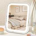 Lighted Makeup Mirror, Rechargeable Vanity Mirror with Lights 10''x8'' Makeup Mirror with Lights,Light up Mirror Touch Screen with 3-Color Lighting,for Women Gift,Travel Essentials (White)