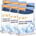 Acrylic Sign Holder 5x7, 6 Pack Vertical Clear Table Menu Display, Double Sided Table Top Frame Plastic Stand, Suitable for Restaurants, Office, Store, Fair