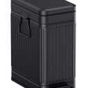 Small Bathroom Trash Can with Lid Soft Close, 6L / 1.6 Gallon Stainless Steel Small Garbage Can with Step Pedal, Slim Waste Basket for Bedroom, Toilet, Office - Black