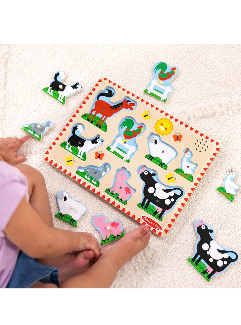 Melissa & Doug Farm Animals Sound Puzzle - Wooden Peg Puzzle with Sound Effects (8 pcs), Pack of 2