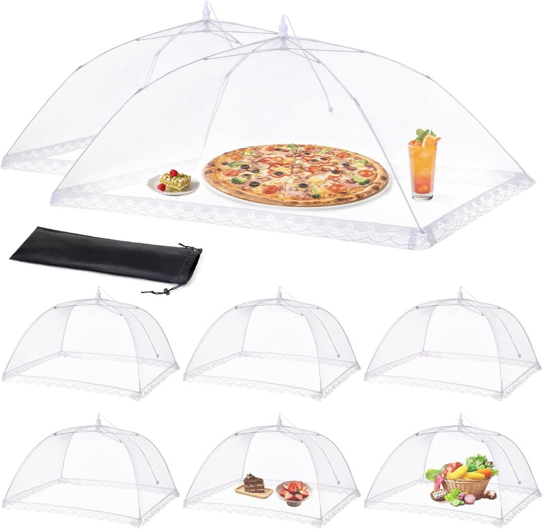 Anpro Food Covers for Outdoors- 2 Extra Large (40"x25") + 6 Large (17"x17") Pop-Up Mesh Food Tents, Collapsible Reusable Bug-Proof Nets for Picnics, BBQs & Camping, Stainless Steel Frame
