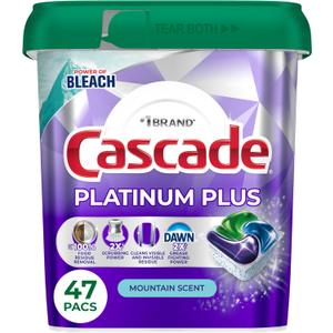 Cascade Platinum Plus Dishwasher Pods, Dishwasher Detergent, Dish Detergent Soap, Mountain, 47 Count