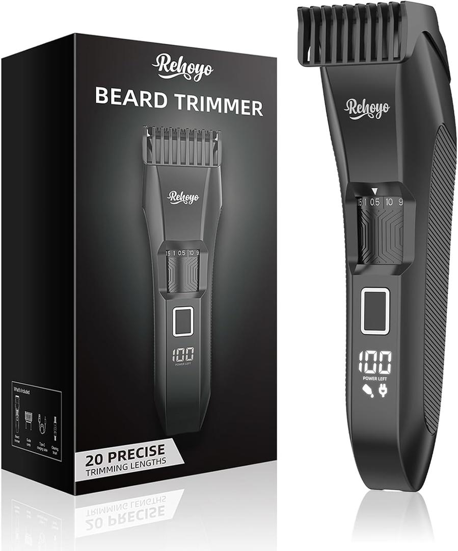 Beard Trimmer for Men Adjustable: Professional Cordless Trimmer with 20-Length Dial  Waterproof Hair Clippers w/Stainless Steel Blades for Beard, Mustache & Face Grooming  Gifts for Dad & Him (Black)
