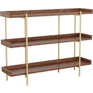 Martha Stewart Emmett 3 Shelf Storage Display Unit Bookcase with Metal, Set of 1, Walnut Wood Grain/Polished Brass Frame