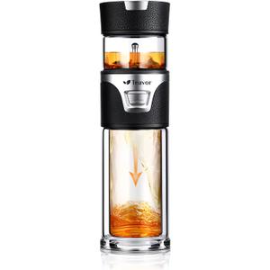 MagicFlow One-Press Smart Tea Infuser Bottle, Double-Walled Glass Teapot for Loose Leaf, Leakproof Portable Travel Tea Tumbler (15.6oz, Midnight Black)