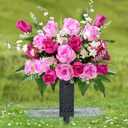 MARTINE MALL 2 Sets Artificial Cemetery Flowers for Grave, Realistic Grave Flowers for Cemetery UV Resistant Memorial Day Flowers Silk Rose Flower with Vase for Cemetery Decorations (Mixed Color)