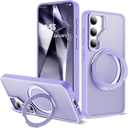 Compatible with Samsung Galaxy S24 Plus Case with 360Rotatable Magnetic Ring Stand Compatible with Mag-Safe Military Protection Matte Translucent Phone Case for Galaxy S24+,Purple