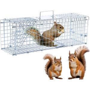 24" Live Animal Trap, Humane Animal Trap for Stray Cats up to 5.5 pounds, Raccoons, Squirrels, Skunks, Moles, Marmots, Armadillos, Rabbits, Steel Folding with Pedal Trigger