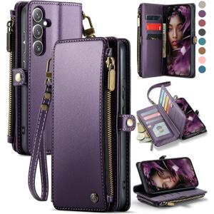 Defencase for Galaxy S25 Plus/S25+ Case Wallet with RFID Blocking Card Holder for Women Men, Elegant Leather Magnetic Snap Flip Strap Zipper Wallet Phone Cases for Samsung Galaxy S25 Plus 6.7", Purple