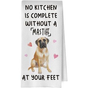 Funny Mastiff Kitchen Towels - Mastiff Gifts Decorative Waffle Dish Towels, Dog Hand Towel, Dog Mom Gifts Tea Towel, 16x24 Inch