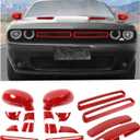 JWWY Complete Exterior Cover Trim Kit for 2015-2023 Dodge Challenger, Full Coverage Hood Scoops Cover Grille Insert Trim Door Handle Cover Side Mirror Cover Trim Exterior Accessories Red 16PCS