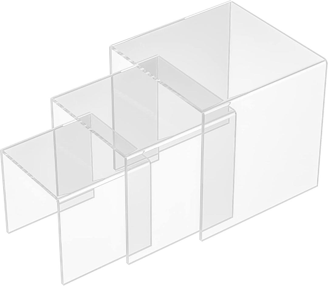 Acrylic Shelf Risers 3pcs, Acrylic Dessert Table Display Set, Clear Acrylic Showcase Collectibles Display Shelf for Funko Pop, Cupcake, Toys, Watches, Table Decorations - 4''x5''x6''