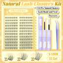 Natural Lash Clusters Kit 8-12MM Short Cluster Eyelash Extensions Kit Clear Band Cluster Lashes Wispy Eyelash Clusters CC-Curly Fluffy Individual Lashes with Lash Bond and Seal for Easy Application
