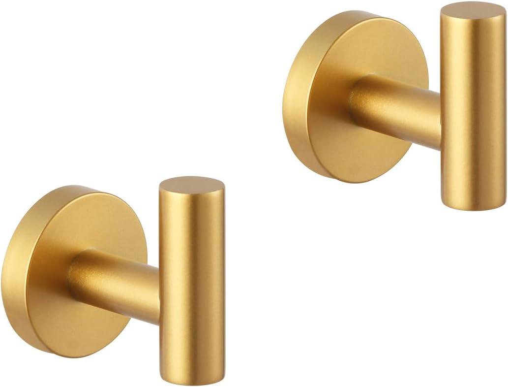 GERZWY SUS 304 Stainless Steel Gold Coat Hook Bathroom Single Towel/Robe Clothes Hook for Bath Kitchen Wall Mounted 2 Pack AG1107B-BE