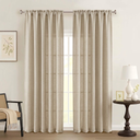 Ebesto Faux Linen Curtains 90 Inches Long 2 Panels Set, Farmhouse Rustic Light Filtering Soft Thick Textured Curtains for Bedroom, Dual Rod Pocket Drapes for Living Room, 2x50Wx90L, Linen Color