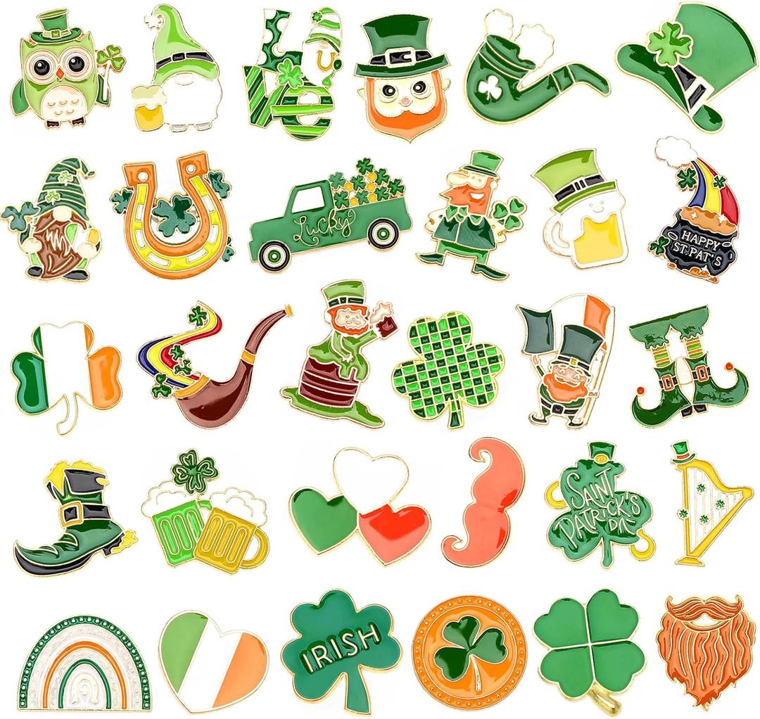 SANNIX 60Pcs St. Patrick's Day Pins, St. Patrick's Day Lapel Pins Green Shamrock Enamel Pin Brooches Assorted Coins Beer Hat Beard Badge Buttons for Irish Souvenir Gift and Backpacks Clothes