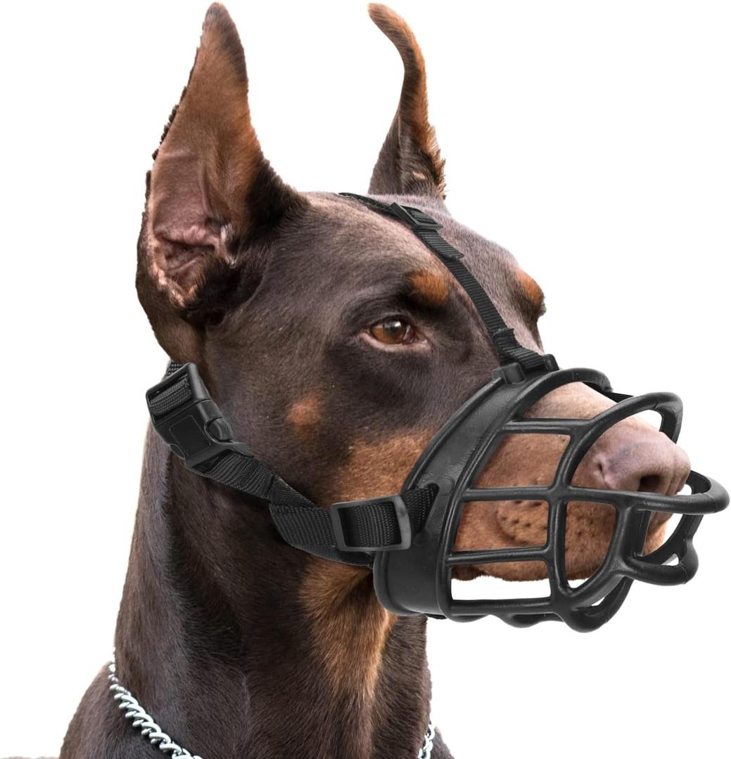 Nobleza Breathable Adjustable Drinkable Humane Dog Muzzle - Soft Padded Durable Mouth Guard for Medium Large Dogs, Black