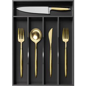 Greenual Black Silverware Organizer 10 In Utensil Organizer Silverware Tray for Drawer Cutlery Flatware Organizer for Kitchen Bamboo Wood