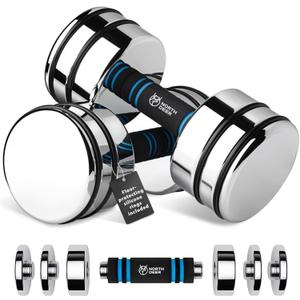 Northdeer Steel Dumbbells Ultracompact & Adjustable Chrome Dumbbell with Foam Handles 5lb 10lb 15lb 20lb 30lb 50lb Home Gym Workout (Choice of Size)