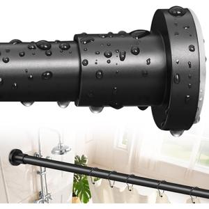 YNL No Drill Tension Shower Curtain Rod Tension Mount, Non-Slip Rust-Resistant Stainless Steel Telescoping Adjustable 32-80 Inch (2.7-6.6ft) for Bathroom, Kitchen, Living Room (Matte Black)