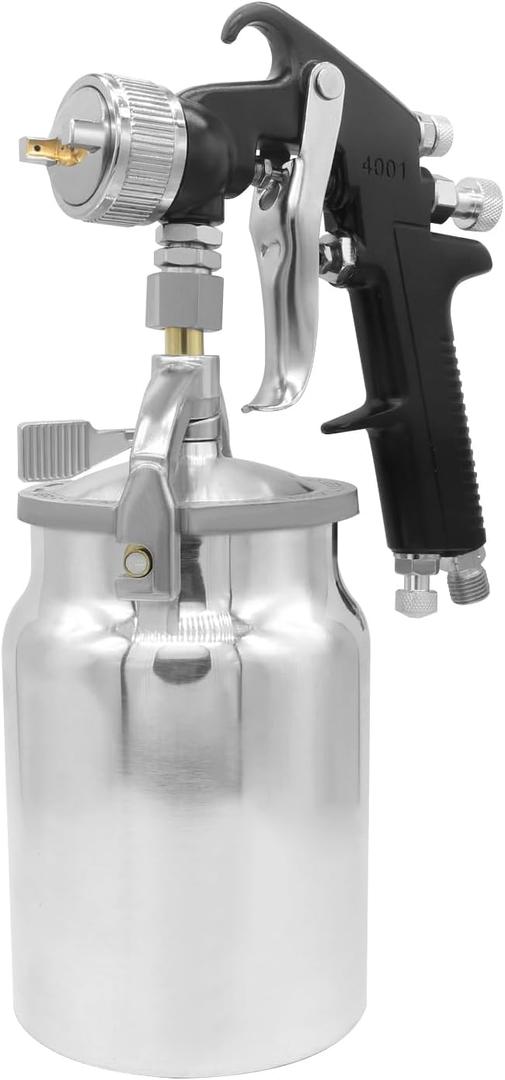 HVLP Spray Gun Air Paint Siphon Feed Sprayer 1.8mm Nozzle 1000cc Capacity for Professional Painting Cars (Black Handle)
