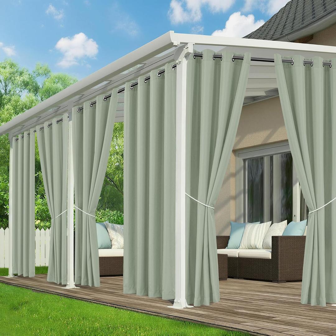 Outdoor Curtains for Patio Waterproof, 6 Drape Panels | Privacy & Weatherproof, Outside Curtains for Porch, Gazebo, Pergola, Cabana, Balcony, Grommet Top, 54 x 108 Inch, Sage Green