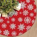 48 Inch Christmas Snowflake Tree Skirt Silver Snowflake Red Christmas Tree Skirt Large Red Round Xmas Trees Mat with Silver Snowflakes for Winter Holiday New Year Party Xmas Trees Home Decor