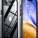 Temdan Compatible with iPhone 16e Case Waterproof, Built-in Screen & Camera Protector IP68 Underwater Full Body 16FT Military Dropproof Shockproof Phone Case for iPhone 16e 6.1"-Black/ Clear