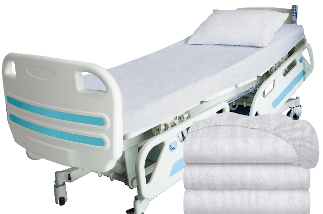 3 Piece Hospital Bed Sheet Set, Soft Jersey Knitted T-Shirt Quality, 1 Flat, 1 Fitted, 1 Pillowcase