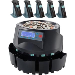 VEVOR USD Coin Counter & Coin Sorters with LCD Display, Coin Sorter Machine for USD Coin 1 5 10 25 $1, Sorts up to 300 Coins/min, Change Counter Holds 2000 Coins Included 5 Coin Bins & 5 Tubes