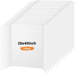 12 Pack Trifold Poster Board, 28x40 Inches White Presentation Board, Portable Display Board for Science Fair, School DIY Project and Business Exhibitions