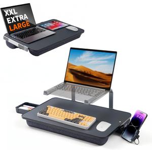 Large Adults Lap Desk for Laptop with Phone Holder & Storage Drawer Laptop Stand for Bed Fits up to 17" Laptops & MacBook, Pillow Lap Desks for Adults with Cushion for Bed & Couch, Black, 20.4*12.5 inch