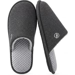 EverFoams Men's Cotton Knit Slippers Lightweight Memory Foam Indoor House Shoes with Anti-Skid Sole (7-8 M US, Lead Gray)