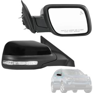 Side Mirror Right replacement for Ford Explorer 2011-2019 Power Adjustable Mirror Glass w/Heated Function,Turn Signal and Puddle Light 9 Pins Connector w/Black Cover passenger Side