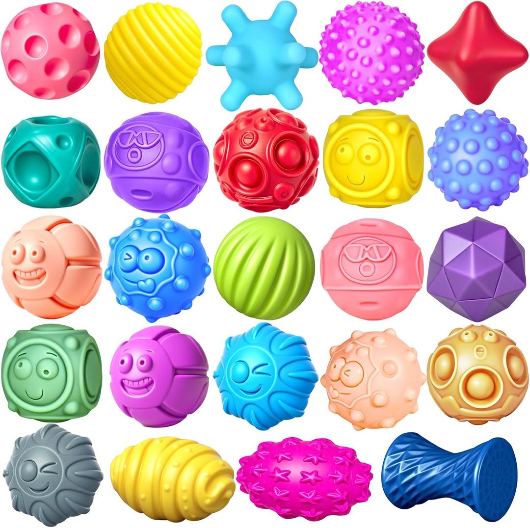 24 Pcs Sensory Balls for Toddlers 1-3, Sensory Baby Toys 6-12 Months, Montessori Toy for Babies 6-12 Months Squeeze, Infant Toys Soft Multi Ball Set Gifts with Bright Color Textured