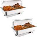 Garvee Electric Chafing Dish Buffet Set, 2 × 4.5 QT Roll Top Food Warmer | With Transparent PC Lid, 400W Temperature Control 86-200°F, Stainless Steel Chafer For Catering Parties (2 Packs)