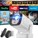 Projector [Auto Focus & 1080P Native & Bulit-in Apps] Projector 4K Support Auto Correction WiFi 6 Bluetooth 5.4 Mini Portable Projector Compatible with HDMI/TV Stick/Memory Stick/Laptop, White