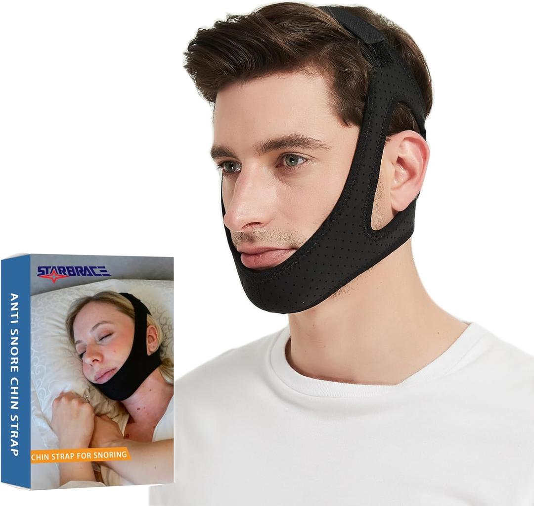 Chin Strap for Snoring for Men and Women - Adjustable Chin Strap for CPAP Users - Breathable and Comfortable Anti Snoring Chin Strap for Sleeping (Black)