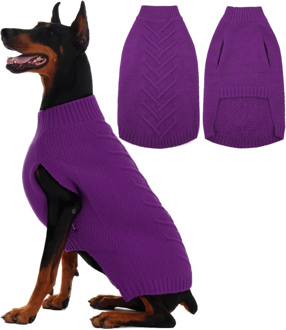 IECOii Extra Large Dog Sweater, Dog Sweater Dogs Girl, Boy, Xmas Pet Holiday Sweaters, Warm Doggy Christmas Knitwear Big Dogs Sweater for Labrador, Doberman, Darkred, XXX-Large(Chest:31.5 in))