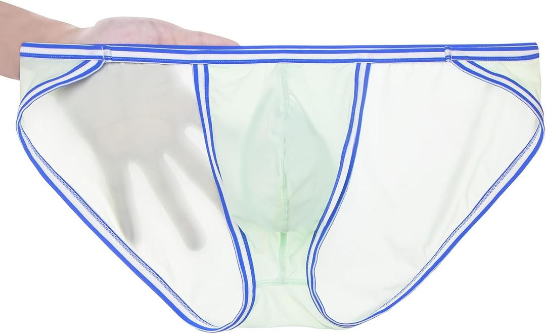 ZONBAILON Men's Briefs Dual Pouch Ice Silk Underwear See Through Thin Breathable Sexy Panties (XXL)
