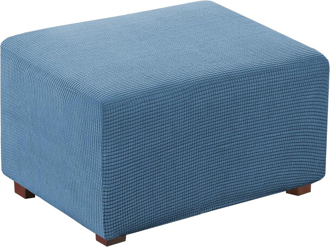 Flamingo P Oversized Ottoman Slipcover Sofa Spandex Jacquard Stretch Storage Ottoman Slipcover Protector Covers (X-Large, Dusty Blue)